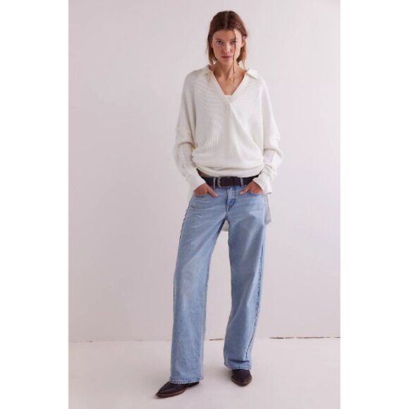 Free People We The Free Travis Polo Top Small Ivory 26781 - Picture 3 of 11